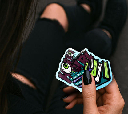 Horror Girl Book Lover Die Cut Waterproof Sticker—Because spooky gals read classics and creep it real!