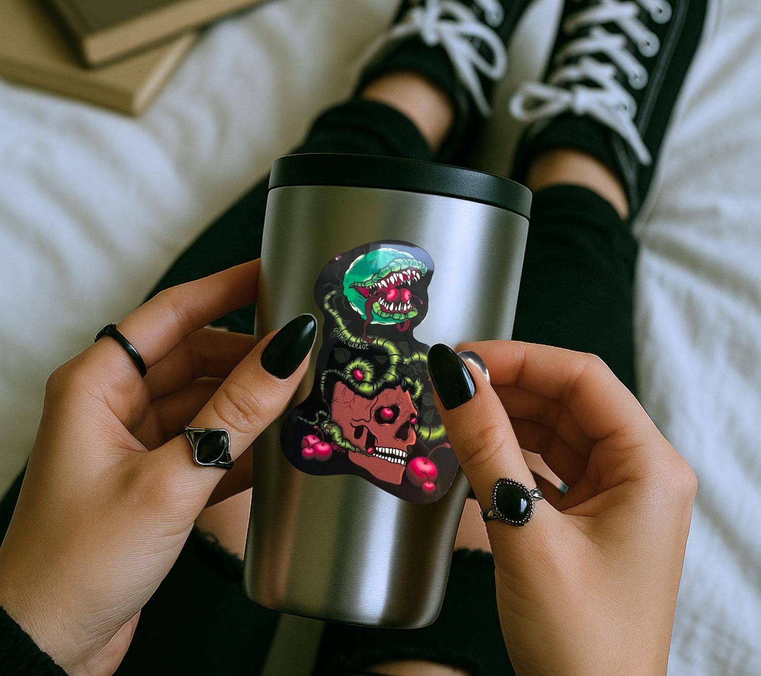 Cherry Skull Venus Flytrap Die Cut Waterproof Sticker