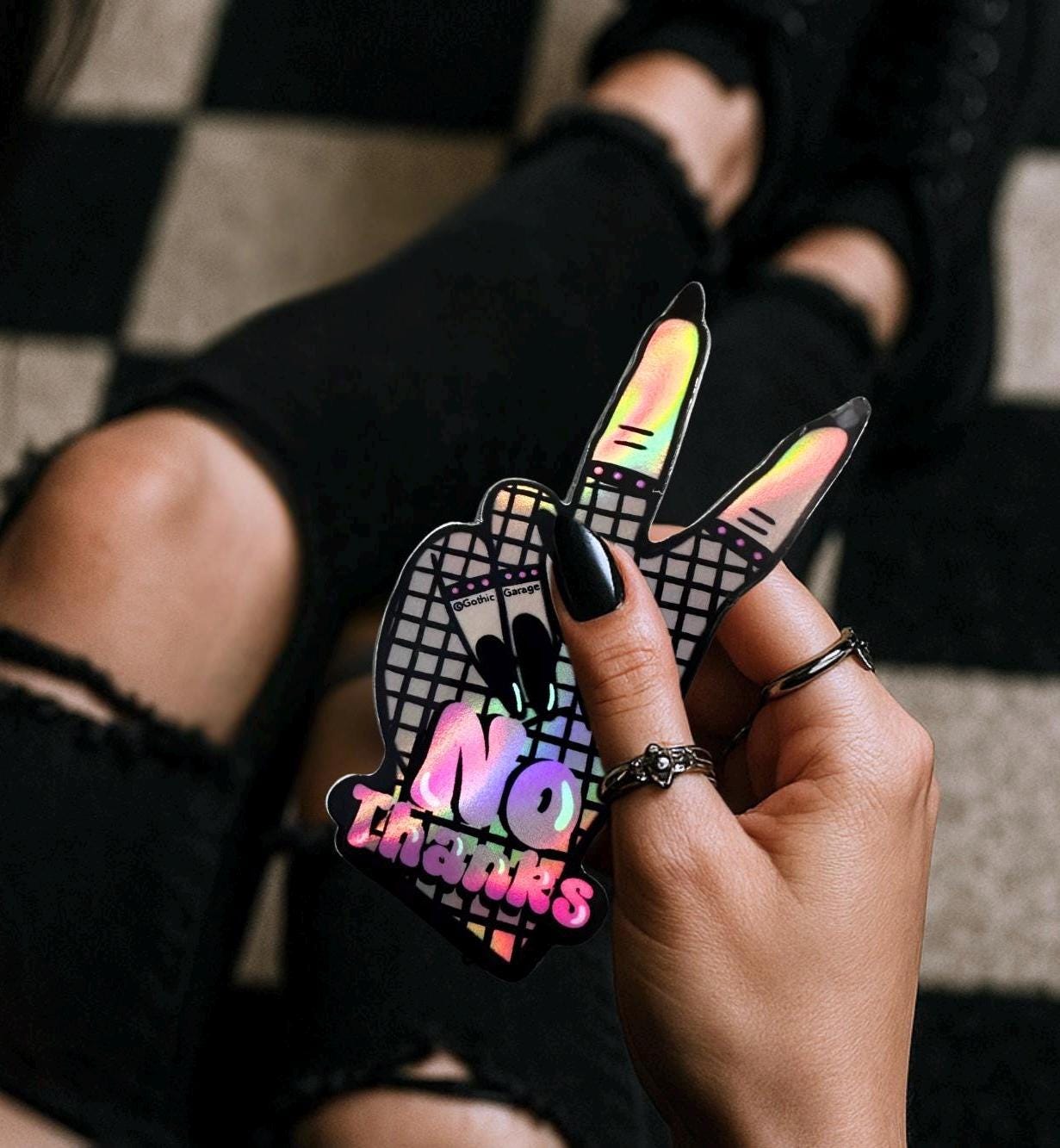 Gothic Hand Waterproof Sticker: Punk Princess No Thanks Vinyl Decal