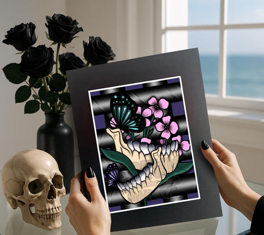 Jaw & Butterfly Botanical Art Print – Dark Gorhic Cottagecore Aesthetic, Perfect Art For Dead Collectors