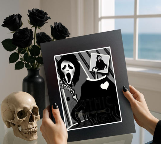 Sassy Ghost House Skeleton Art Print – Cute Gothic Horror Decor, Perfect Art For Scary Movie Fans