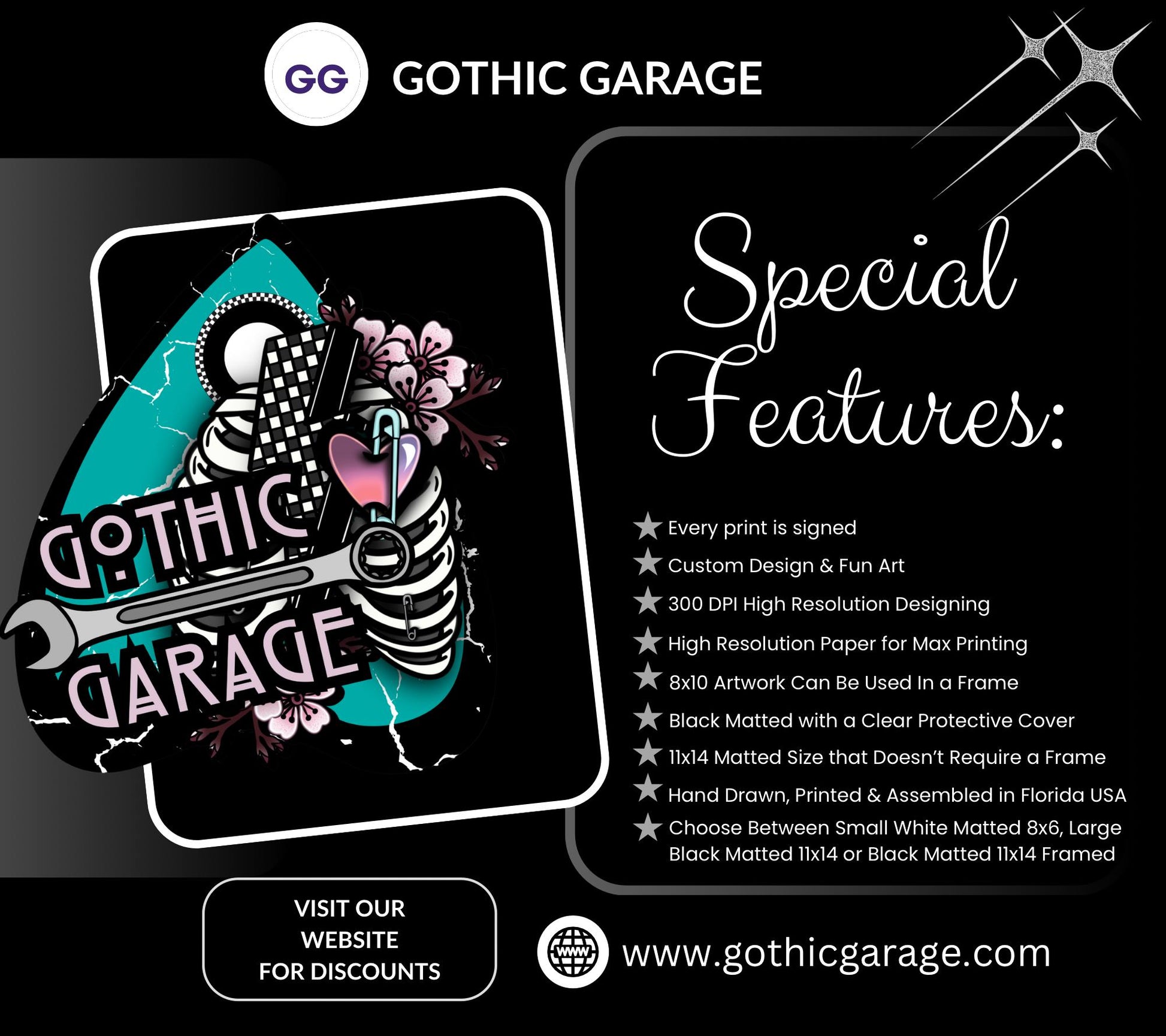 Horror Slasher Floral Art Print — Daisies & Claws Gothic Wall Décor