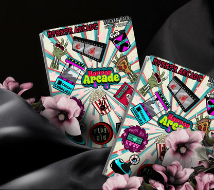 Horror Arcade Sticker Sheet – Creepy Tokens, Haunted Games & Retro Gore Galore