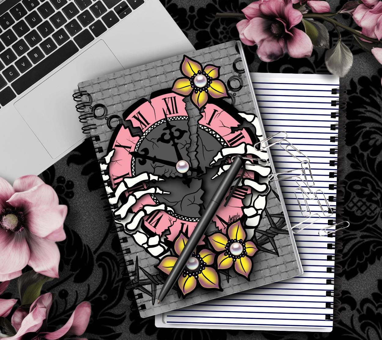 Broken Time – Gothic Clockwork Notebook - Hand Drawn Detail – 160 Lined Pages for Daily Tasks, Notes, and Personal Writing