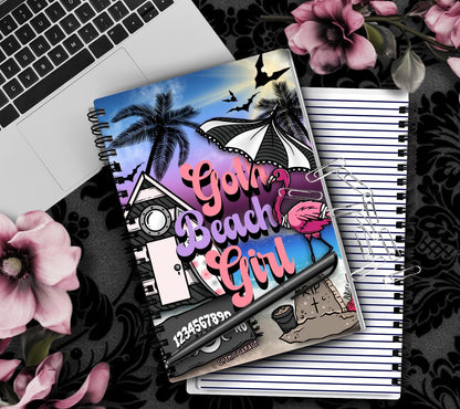 Goth Beach Girl Notebook – Alt Spiral Journal with Flamingo & Graveyard, Lined Pages