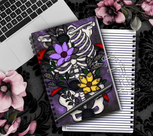 Gothic Skeleton & Botanical Notebook Hand Drawn Detail – 160 Lined Pages for Daily Tasks, Notes, and Personal Writing
