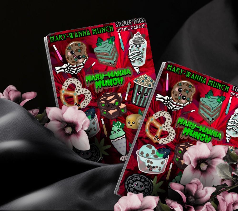 Marijuana Munch Sticker Sheet – Kawaii Edibles with a Gothic Twist
