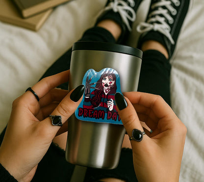 Retro Female Horror Villain - Waterproof Hand Drawn Die Cut Sticker, A Perfect Gift for Gore-Geeks & Your Choice of Glossy or Holographic