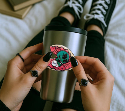 Spider Skull Clamshell Die Cut Waterproof Sticker—A Wicked Twist for Your Ocean Treasure Collections