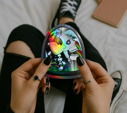 Gothic Skull Terrarium Sticker: Waterproof Oddities Art, Glossy or Holographic