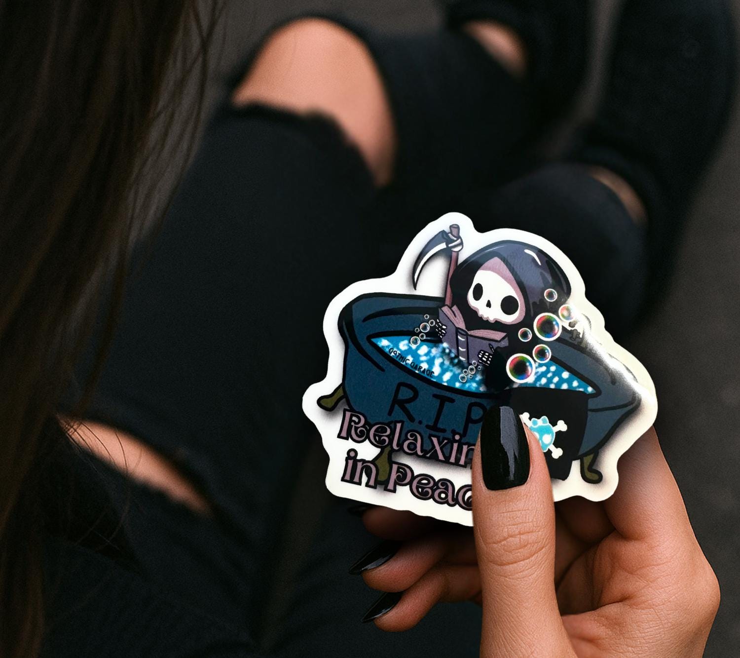 RIP Grim Reaper Waterproof Sticker: Gothic Humor, Glossy or Holographic