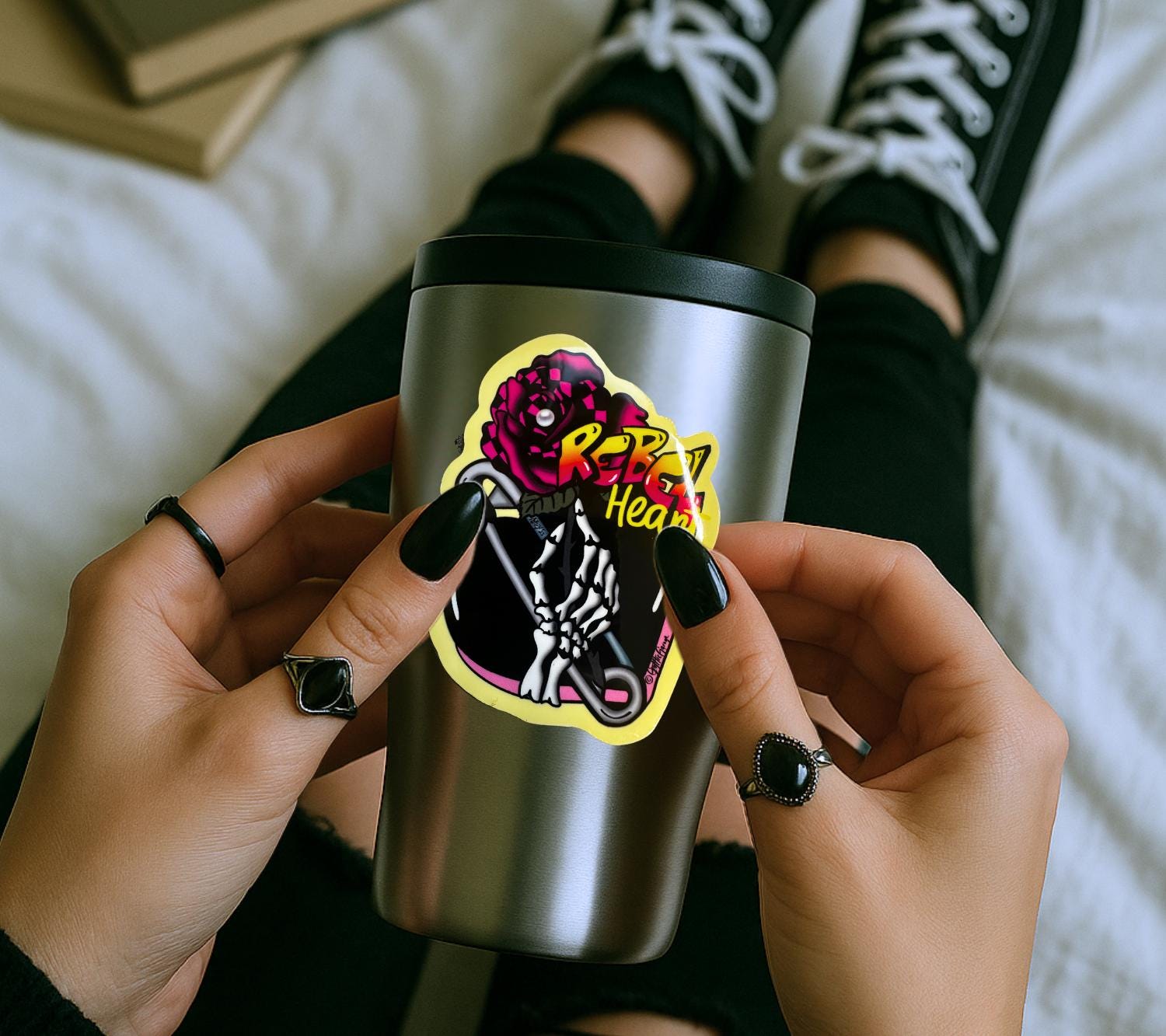 Rebel Heart Punk Rose Die Cut Waterproof Sticker — For the bold souls who bloom with bite.