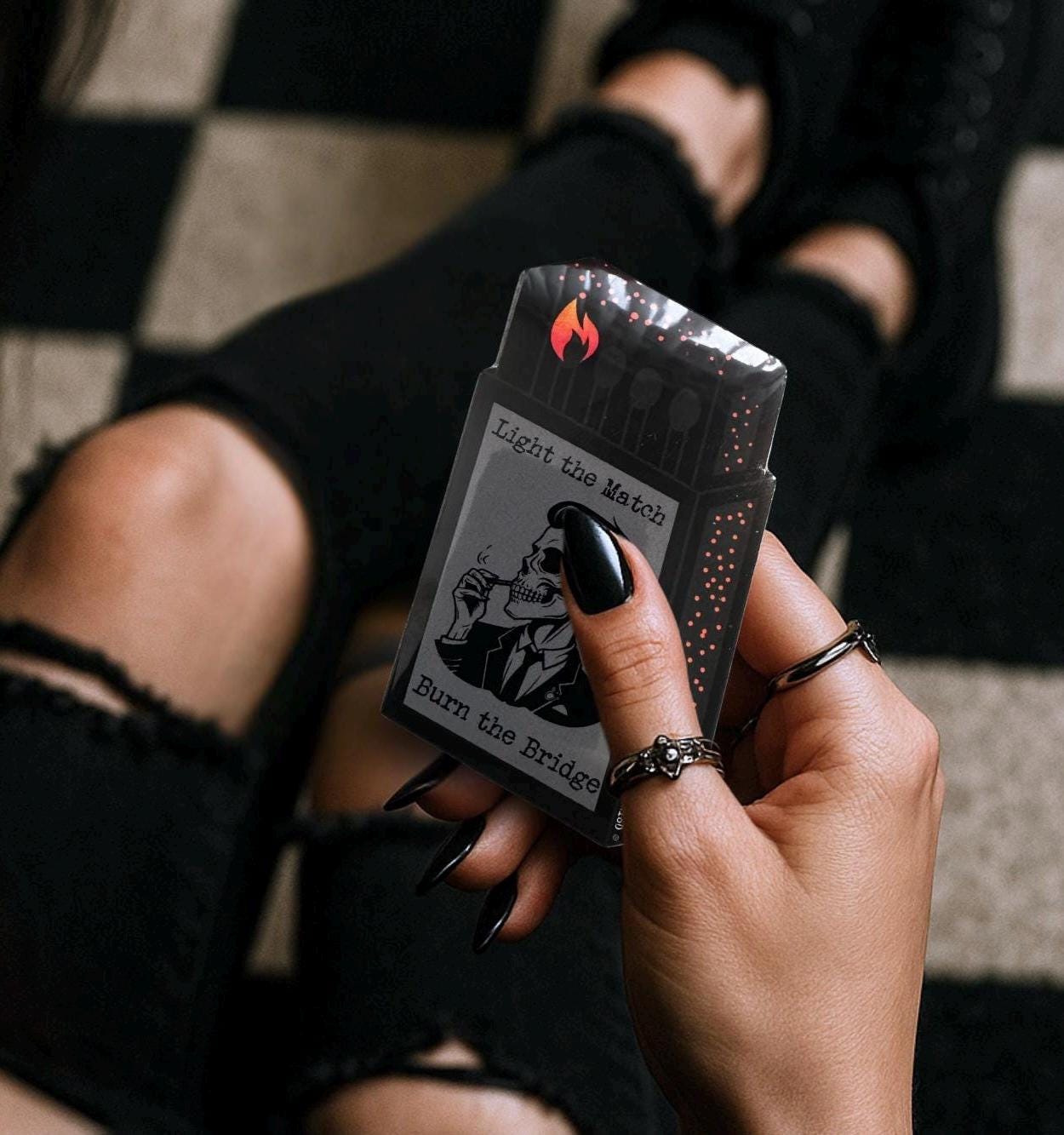 Burning Bridge Skeleton Sticker: Gothic Humor, Waterproof Vinyl