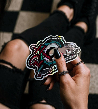Gothic Horror Girl Sticker: Waterproof Die Cut, Glossy or Holographic