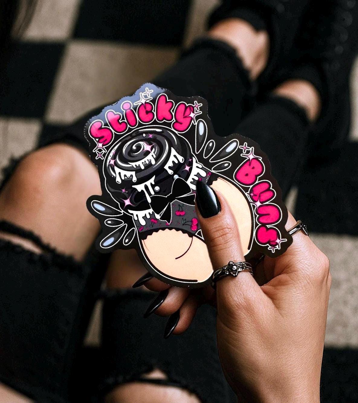 Naughty Goth Sticky Buns, Waterproof Die Cut Sticker, Choose Between Glossy or Holographic, Perfect to Add Fun to any Surface