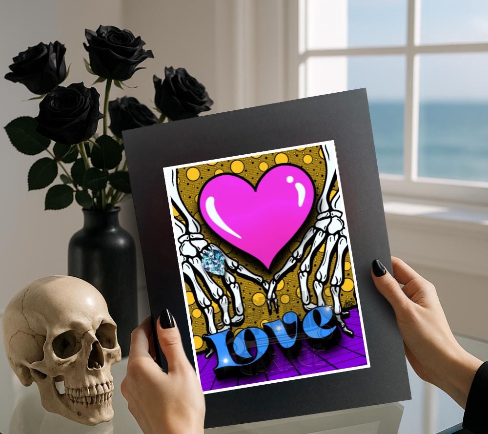 Skeleton Love Pop Art Print – Gothic Valentine’s Decor, ’Til Death Art, 8x6 or 11x14