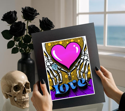 Skeleton Love Pop Art Print – Gothic Valentine’s Decor, ’Til Death Art, 8x6 or 11x14