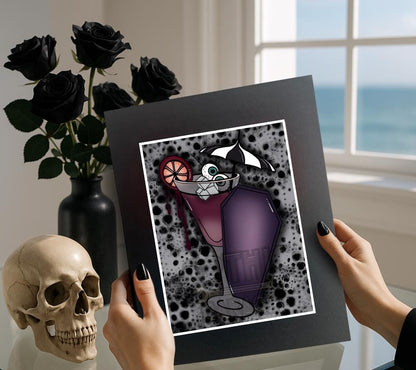 Gothic Martini Art Print - Eyeball Olives, Coffin Accent & Gothic Umbrella, 11x14 Matted, Hand-Drawn and Signed Artwork