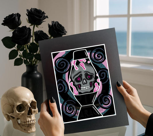 Groovy Gothic Skull Lava Lamp Art Print – Psychedelic 60s Vibes with Retro Skeleton Design, Matted 11x14 or Frameable 8x10