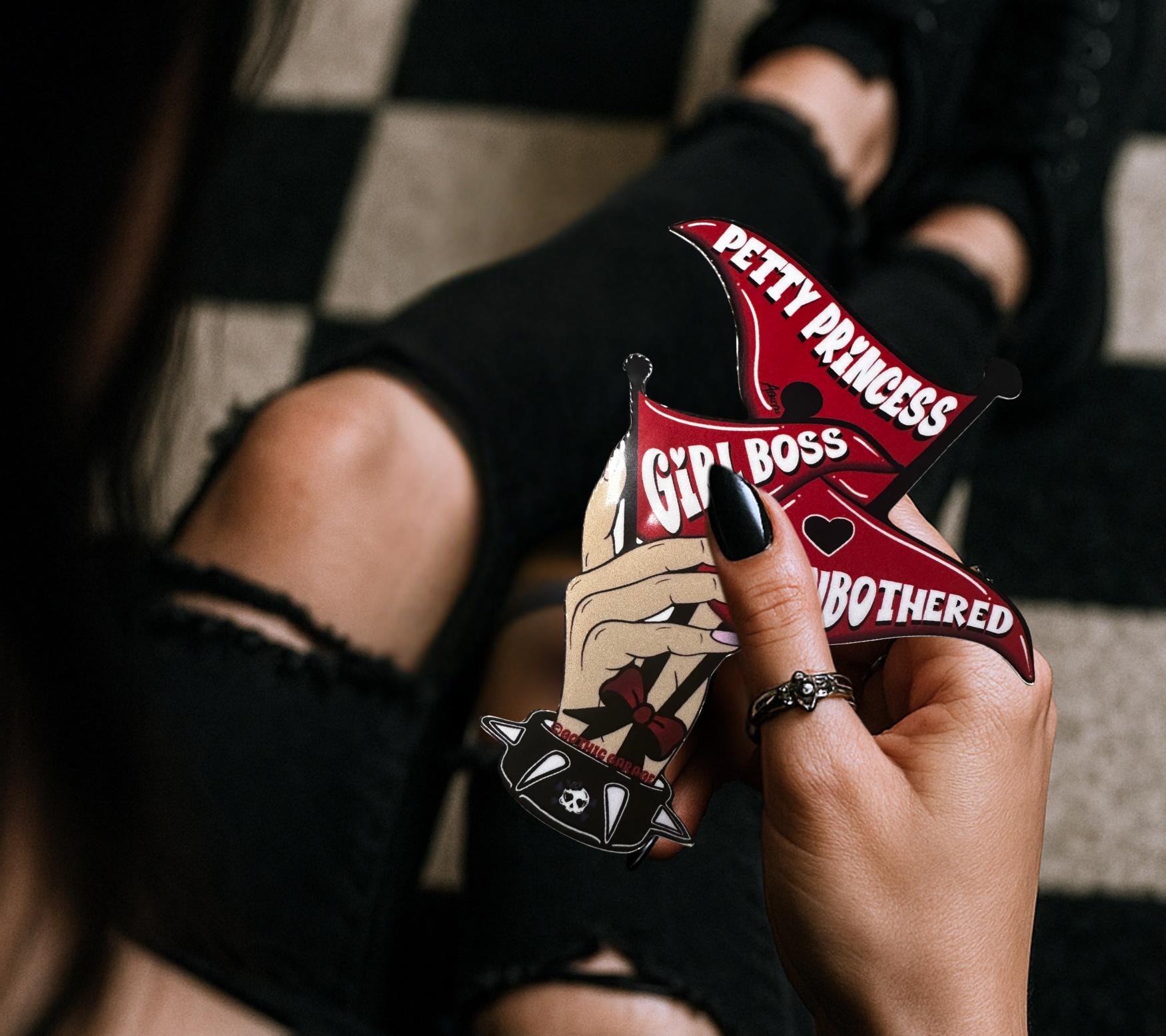 Red Flag Princess Gothic Sticker – Girl Boss Unbothered Spiked Collar Waterproof Decal