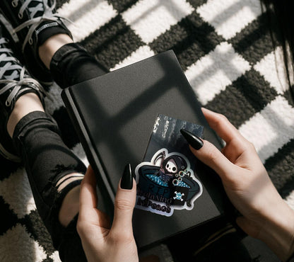 Grim Reaper Magnetic Bookmark – Holographic “Relaxing in Peace” Goth Book Lover Gift