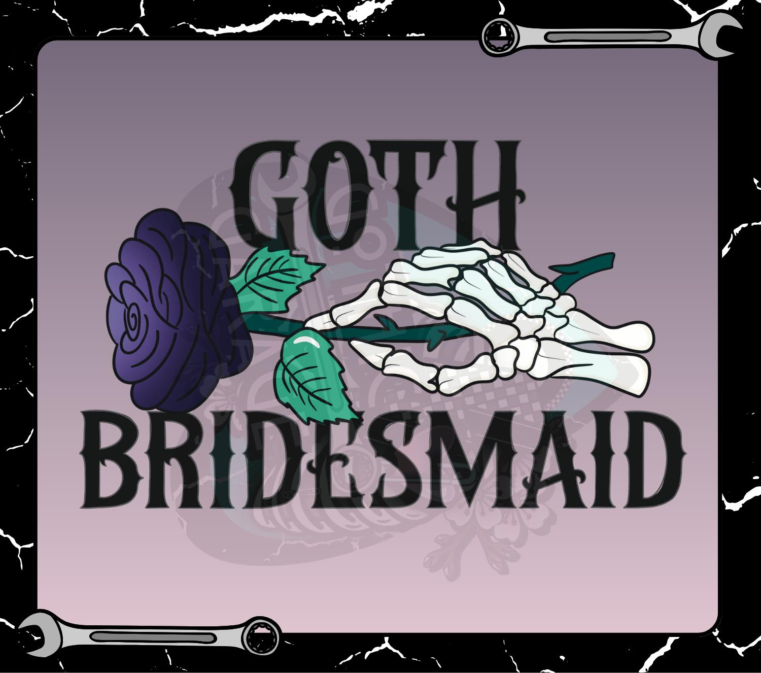 Goth Bridesmaid PNG – Gothic Wedding Party Digital Design, Skeleton Hand Clipart, Purple Rose Art File