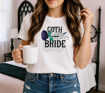 Goth Bride PNG – Gothic Wedding T-Shirt Design, Skeleton Hand Clipart, Purple Rose Digital Art File