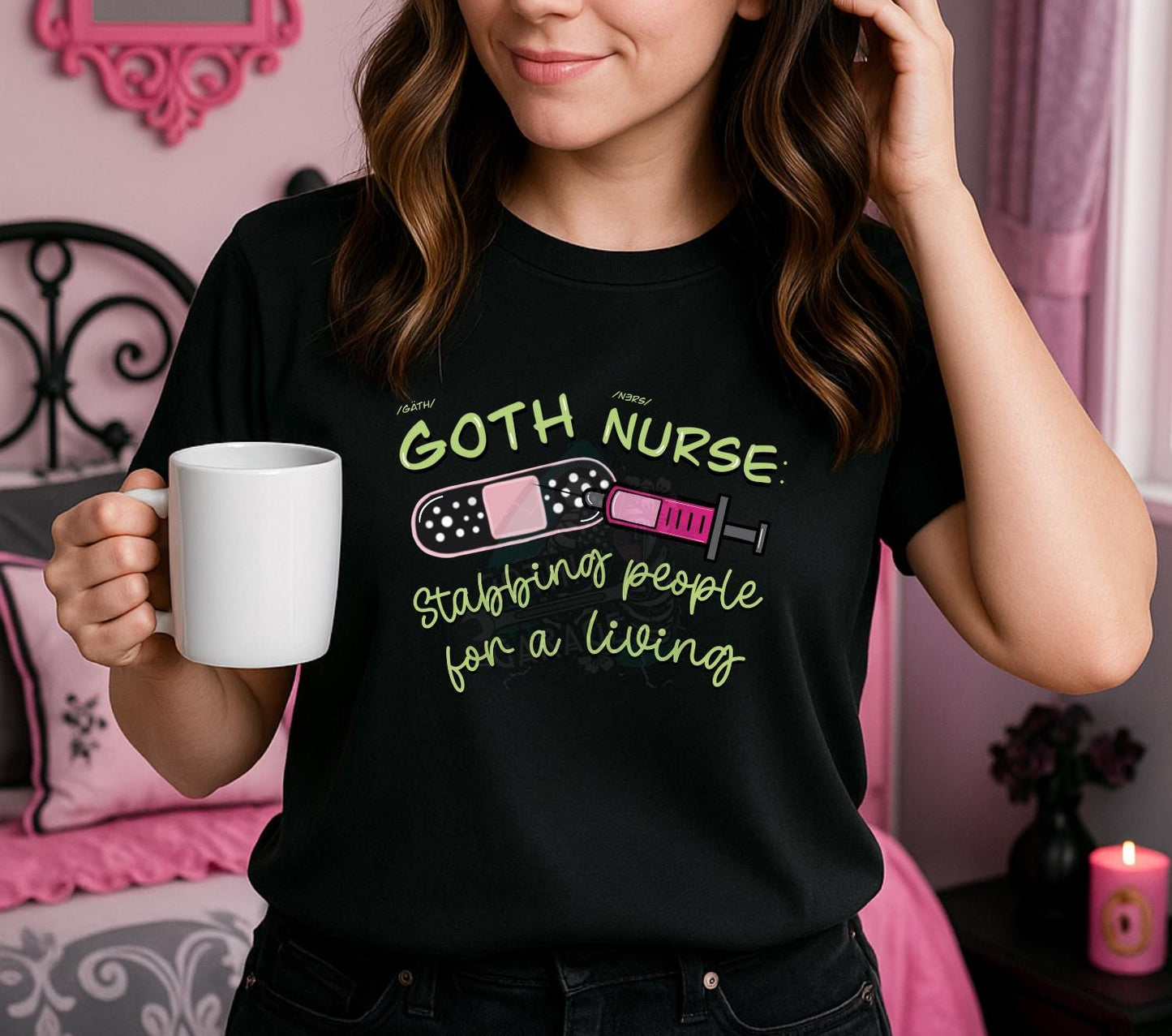 Goth Nurse Digital Art – Funny Dark Humor T-Shirt Design for Medical Workers & RN Sublimation