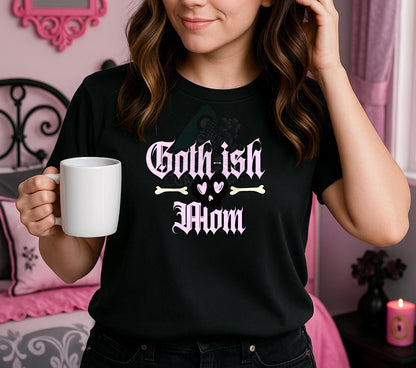 Goth-ish Mom PNG – Cute Pastel Goth Skull Sublimation Design for T-Shirts, Funny Alt Mom Digital Download, Pink Gothic Clipart for Apparel