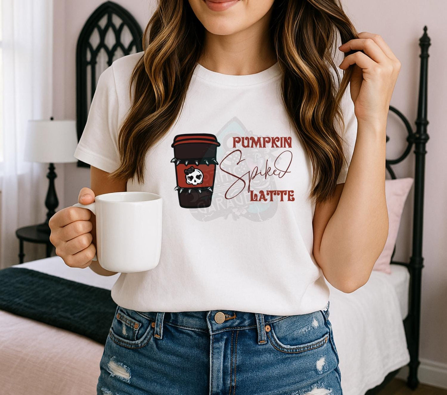 Pumpkin Spiked Latte PNG – Goth Fall Coffee Sublimation Design for Shirts & Tumblers and More