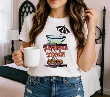 Suburban Scream Queen PNG – Horror T-Shirt Design, Bloody Cocktail Knife Sublimation File, Halloween Instant Download