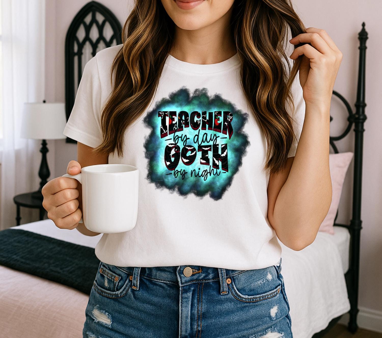Teacher by Day Goth by Night PNG – Funny Alt Teacher Sublimation Design, Gothic T-Shirt Graphic, Digital Download for Apparel