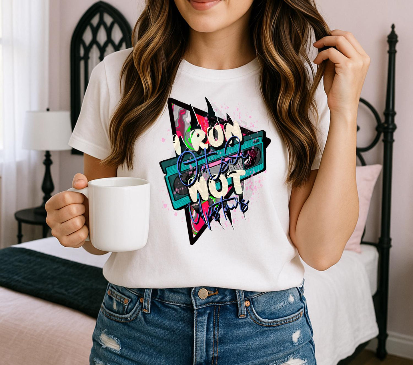 I Run Outside Not Upstairs PNG – Funny Horror Girl Sublimation Design