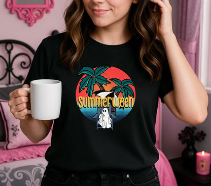 Summerween Ghost PNG – Halloween Beach Digital Art, Spooky Summer Ghost Clipart for Sublimation & T-Shirts