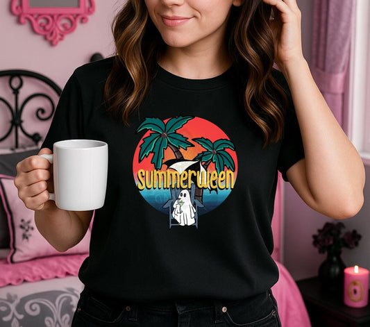 Summerween Ghost PNG – Halloween Beach Digital Art, Spooky Summer Ghost Clipart for Sublimation & T-Shirts