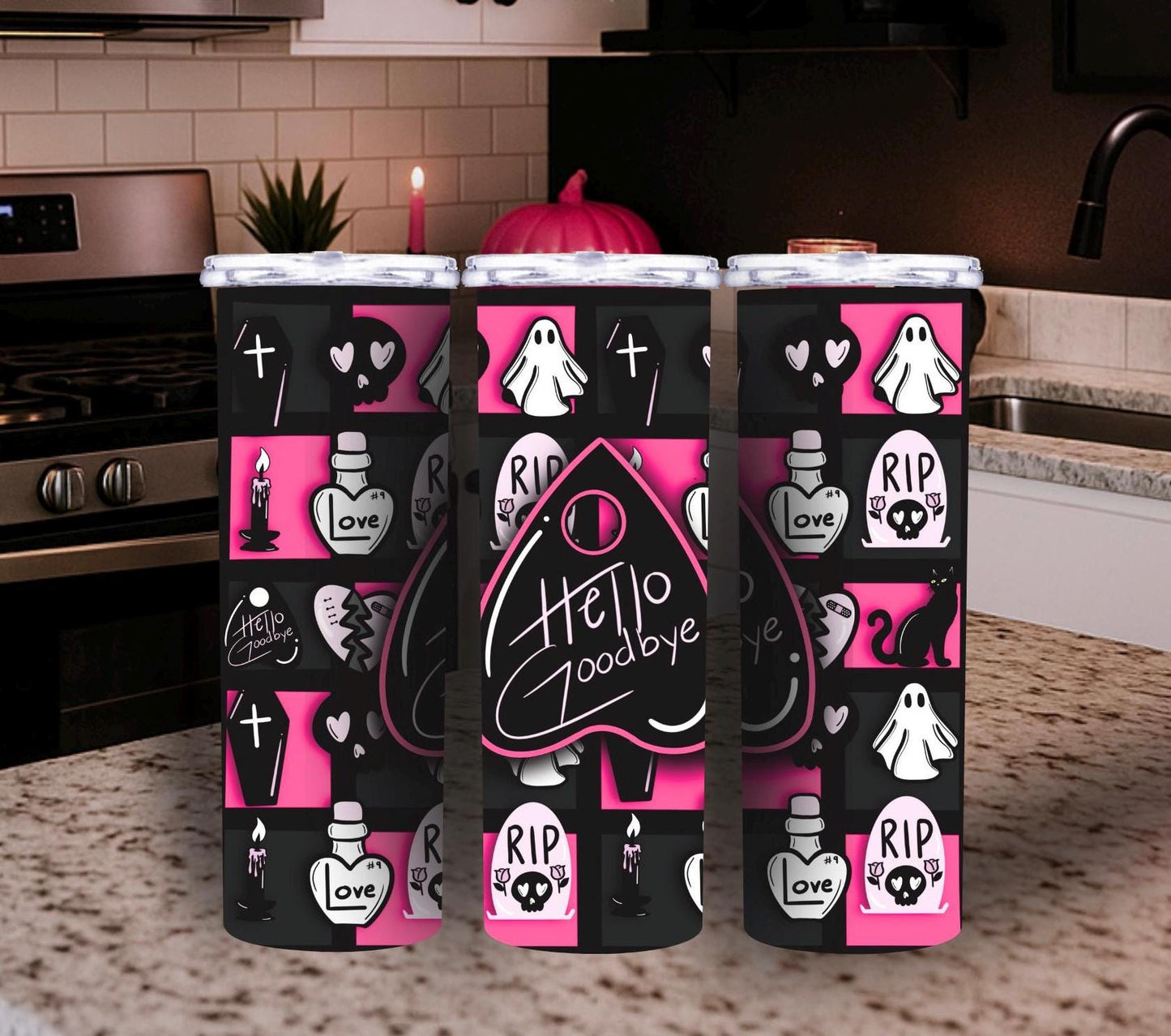 Goth Planchette Tumbler Wrap – Gothic Pink & Black Sublimation PNG | Digital Download for 20 oz Skinny Tumblers