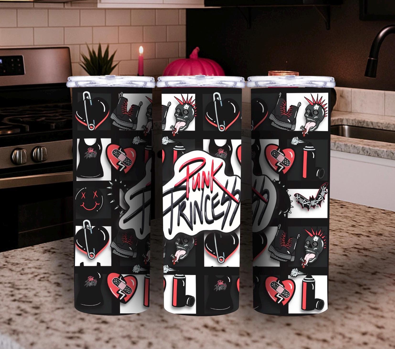 Punk Princess Tumbler Wrap – Gothic Punk Sublimation PNG | Digital Download for 20 oz Skinny Tumblers