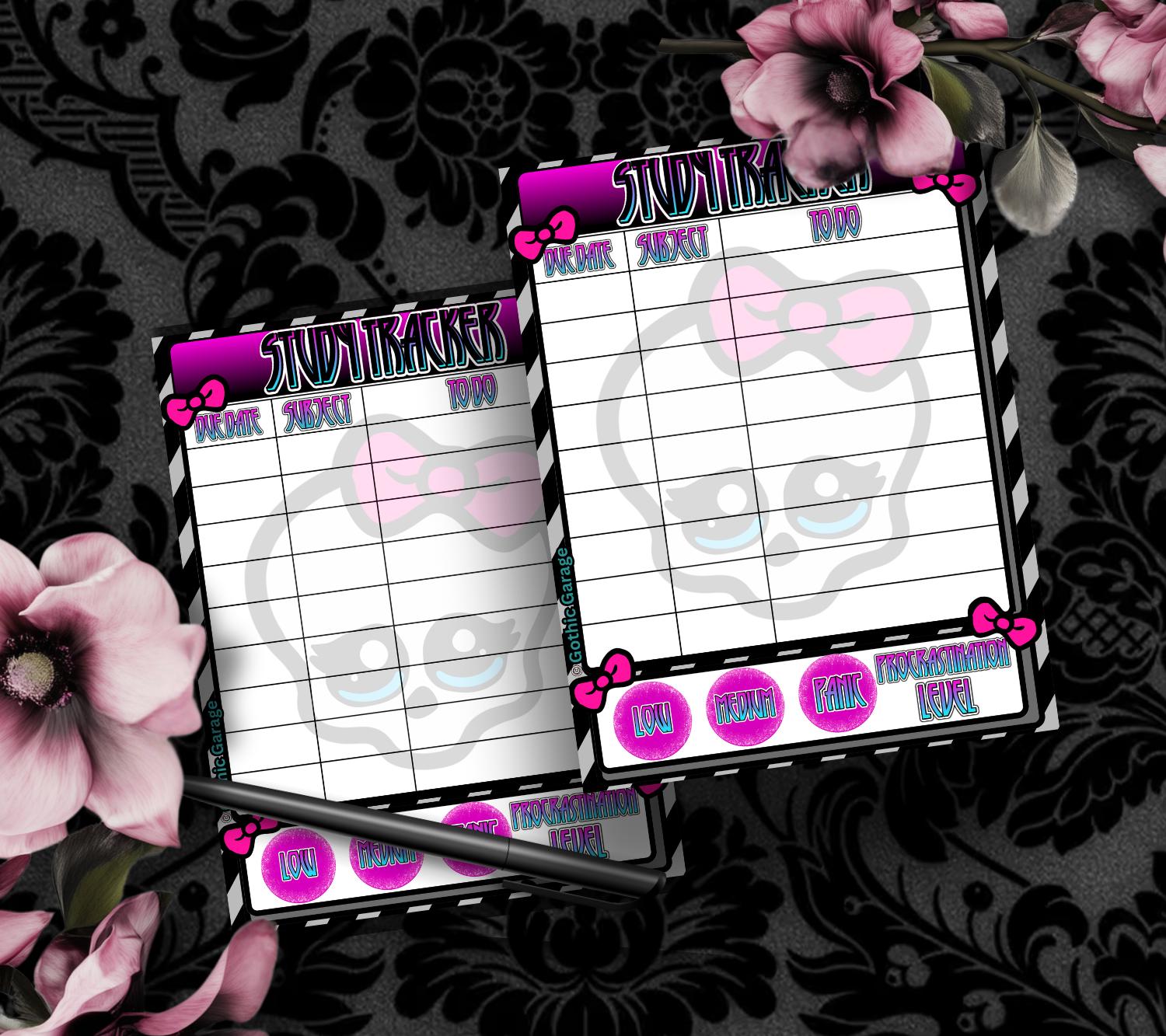 Pastel Goth Study Tracker Notepad – Skull Planner for Students