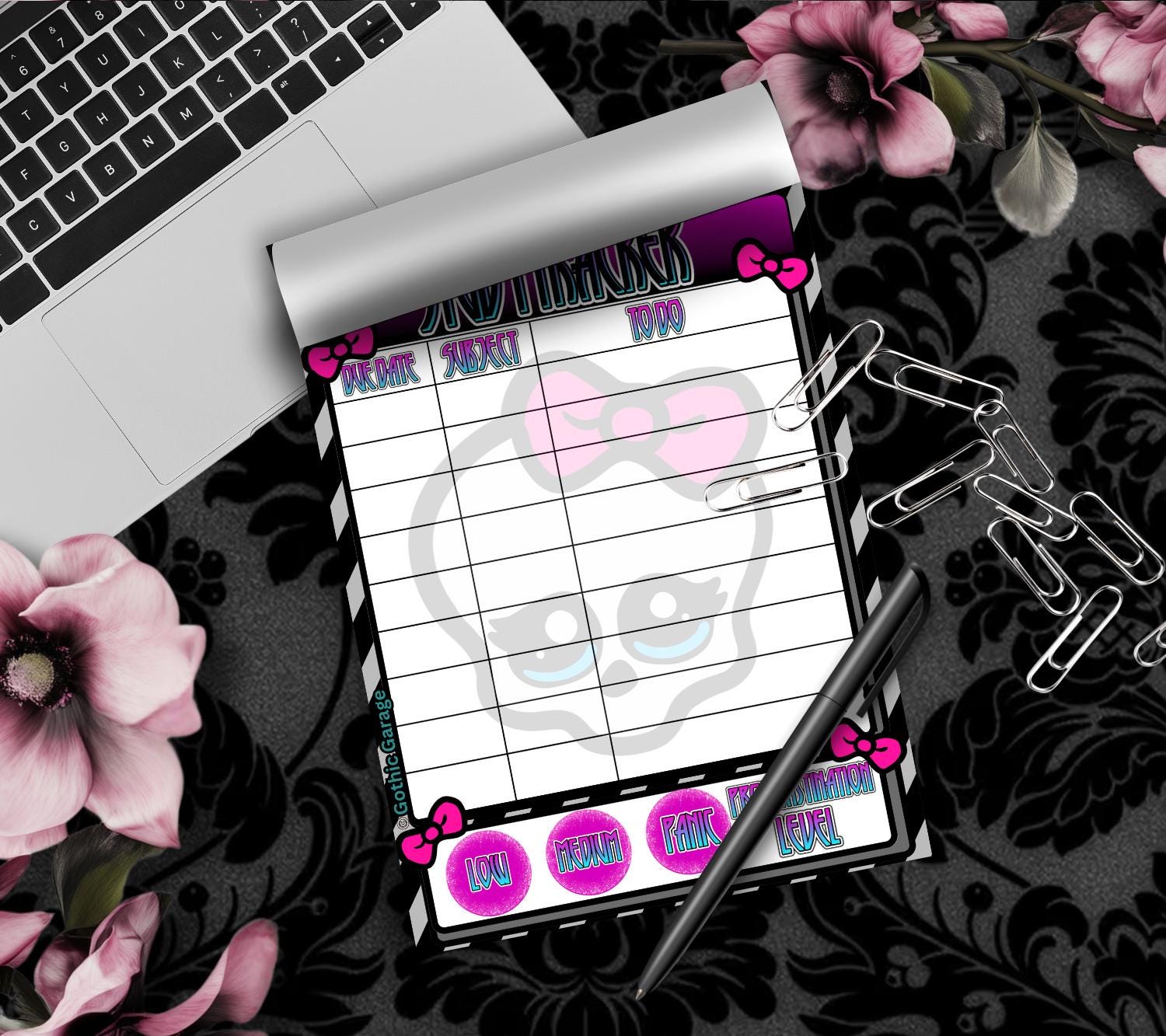 Pastel Goth Study Tracker Notepad – Skull Planner for Students