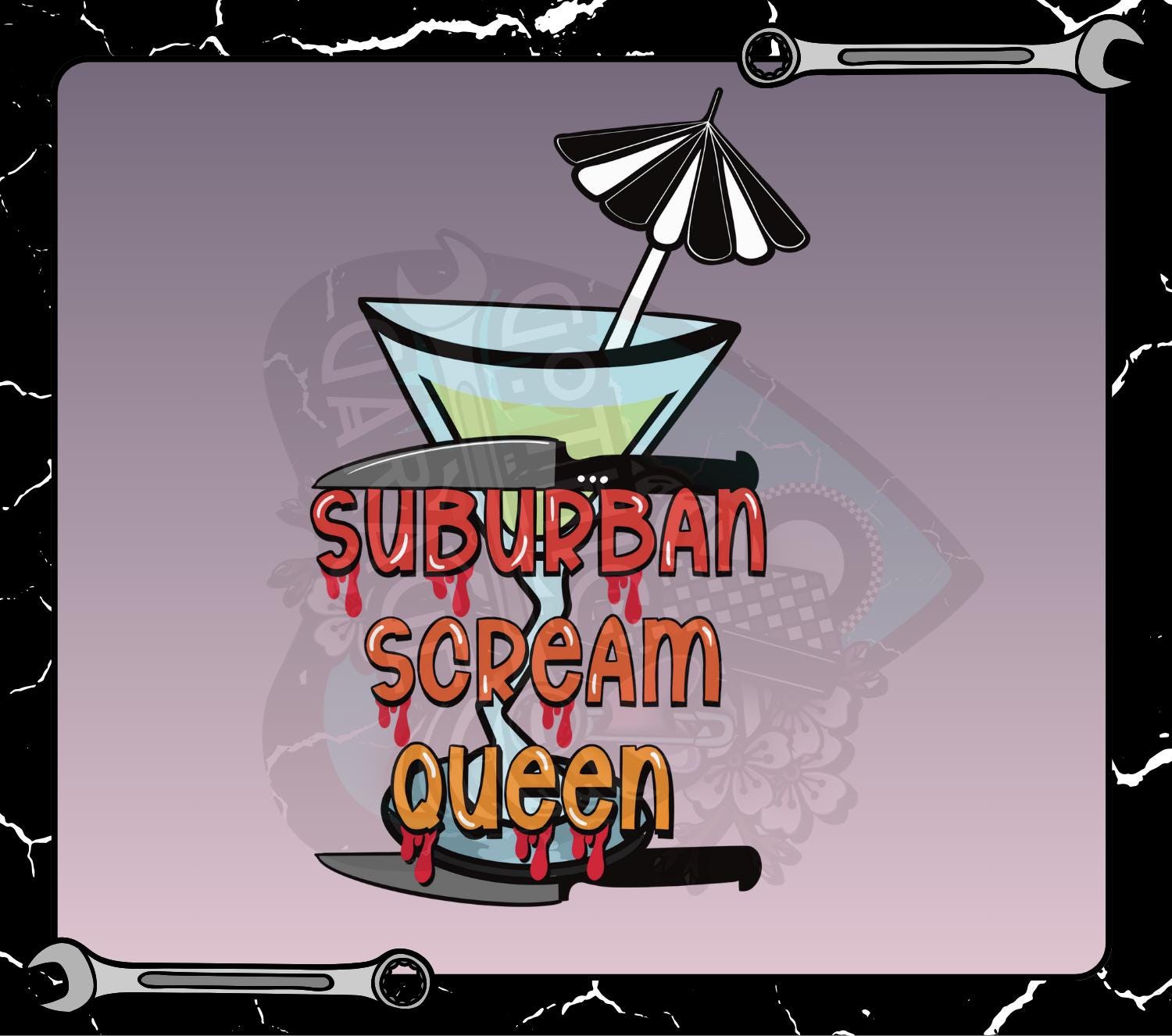 Suburban Scream Queen PNG – Horror T-Shirt Design, Bloody Cocktail Knife Sublimation File, Halloween Instant Download