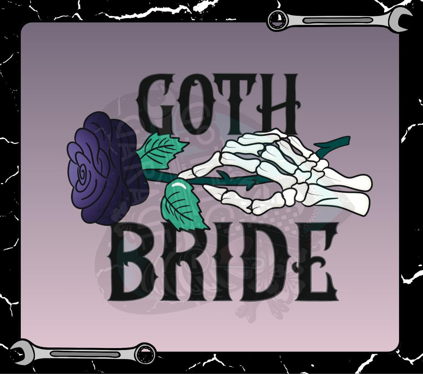 Goth Bride PNG – Gothic Wedding T-Shirt Design, Skeleton Hand Clipart, Purple Rose Digital Art File