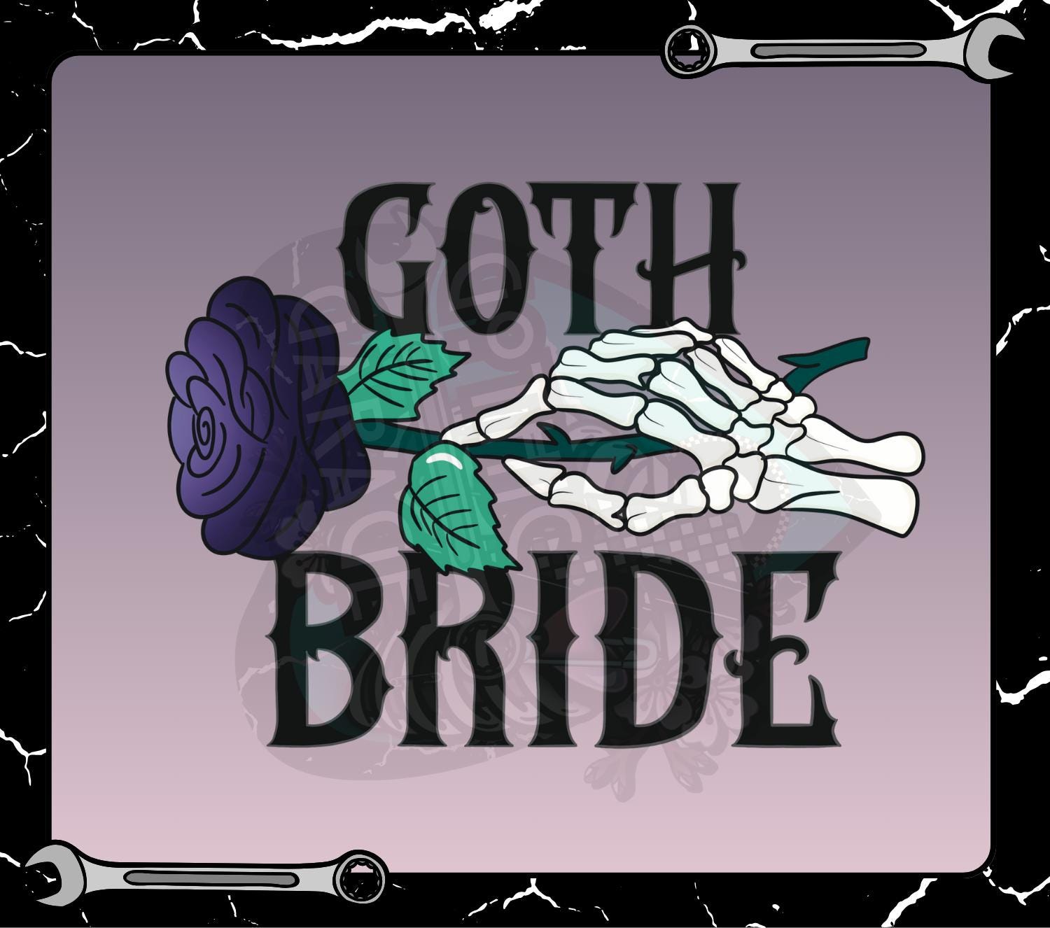 Goth Bride PNG – Gothic Wedding T-Shirt Design, Skeleton Hand Clipart, Purple Rose Digital Art File