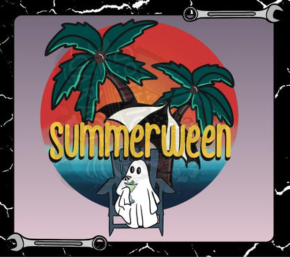 Summerween Ghost PNG – Halloween Beach Digital Art, Spooky Summer Ghost Clipart for Sublimation & T-Shirts
