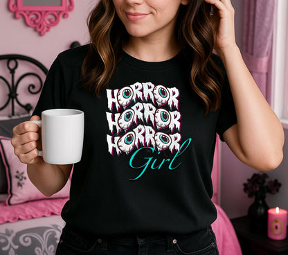 Horror Girl Digital Art – Creepy Eyeball Typography Graphic for T-Shirts & Sublimation
