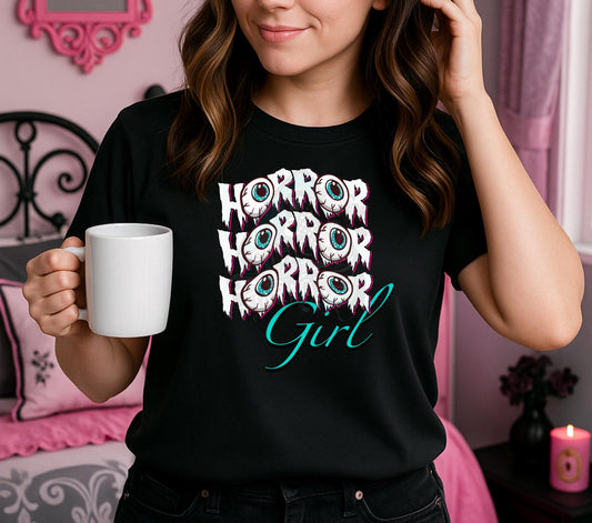Horror Girl Digital Art – Creepy Eyeball Typography Graphic for T-Shirts & Sublimation