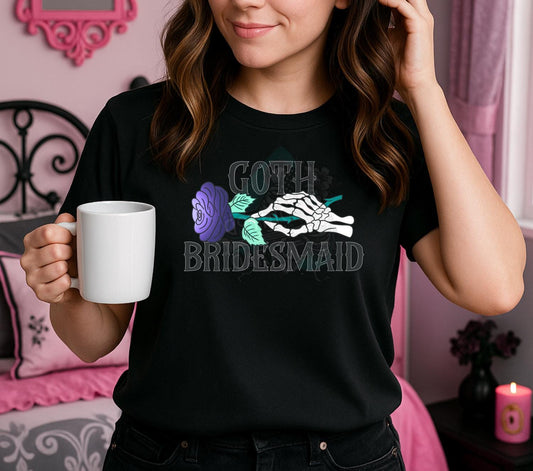 Goth Bridesmaid PNG – Gothic Wedding Party Digital Design, Skeleton Hand Clipart, Purple Rose Art File