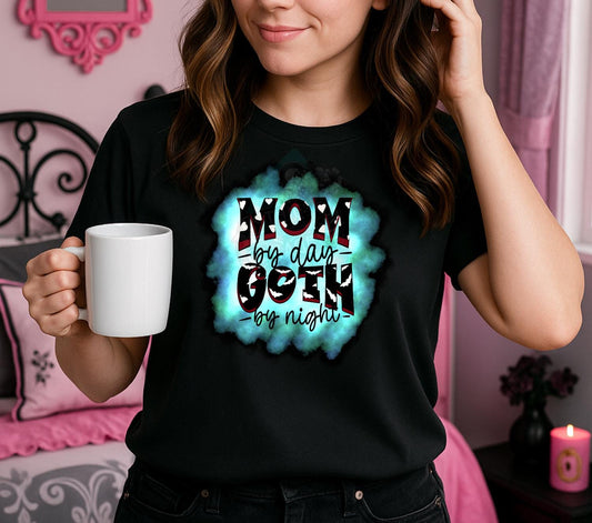 Mom by Day Goth by Night PNG – Funny Gothic Sublimation Design for T-Shirts, Bat & Heart Goth Mom Digital Download for Apparel
