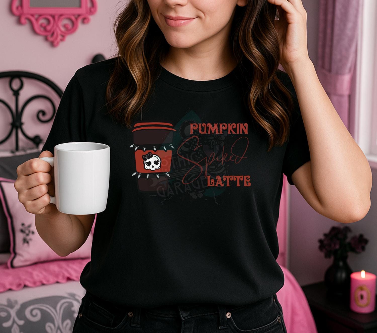 Pumpkin Spiked Latte PNG – Goth Fall Coffee Sublimation Design for Shirts & Tumblers and More