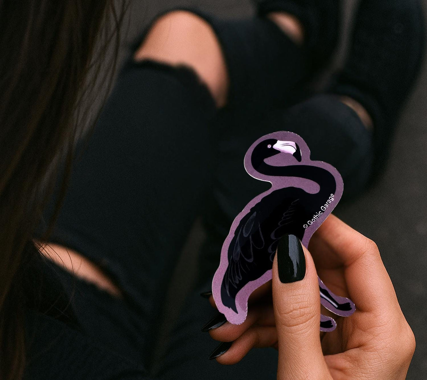 Black Flamingo Waterproof Sticker – Gothic Bird Vinyl Decal for Laptops, Water Bottles & Journals