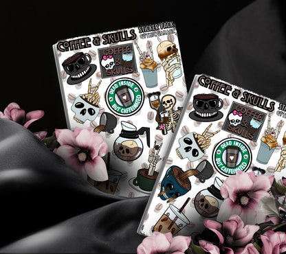 Coffee & Skulls – Gothic Sticker Sheet Coffee Skeletons– Perfect for Coffee Lovers